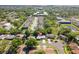 Expansive aerial view showcases a residential neighborhood, complete with tree-lined streets and nearby community amenities at 2087 59Th N St, Clearwater, FL 33760