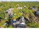 An aerial view of the home in a lush neighborhood showing backyard pool and landscaping at 3313 W Mullen Ave, Tampa, FL 33609