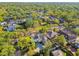 An aerial view of the home in a lush neighborhood showing backyard pool and landscaping at 3313 W Mullen Ave, Tampa, FL 33609