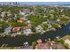 Stunning aerial view of waterfront homes featuring private docks along a tranquil canal, enhanced by lush green landscaping at 511 Erie Ave, Tampa, FL 33606