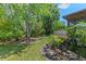 Lush backyard with a stone pathway and mature trees, creating a serene and private outdoor space at 7816 Citrus Blossom Dr, Land O Lakes, FL 34637