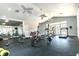 Bright gym featuring ceiling fans, mirrored wall, and weight-lifting and exercise equipment at 9481 Highland Oak Dr # 703, Tampa, FL 33647