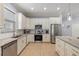 Modern kitchen featuring stainless steel appliances, white cabinetry, and granite countertops for a sleek design at 1423 W Wood St, Tampa, FL 33604