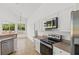 Bright kitchen with stainless steel appliances, a view of the backyard, and white cabinetry at 426 Village Dr, Tarpon Springs, FL 34689