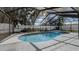 Backyard pool with screened enclosure, surrounded by lush landscaping and privacy fencing at 6414 Larmon St, Tampa, FL 33634