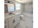 Bathroom features white vanity with drawers and modern tile bathtub and shower at 11210 Yewtree Ave, Port Richey, FL 34668