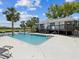 Waterfront pool area with clear blue water, palm trees, and lounge chairs at 200 Meres Blvd # 26, Tarpon Springs, FL 34689