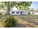 Expansive backyard featuring lush green grass, a large shade tree, and a patio area at 2244 Glenmoor N Rd, Clearwater, FL 33764