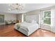 Spacious main bedroom with hardwood floors, ample natural light, and elegant decor at 2935 Winglewood Cir, Lutz, FL 33558