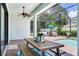 The screened patio is perfect for outdoor dining, relaxing, and poolside entertaining at 13008 Eagles Entry Dr, Odessa, FL 33556