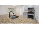 Modern kitchen with stainless steel appliances, granite countertops, double sinks and light gray cabinetry at 1308 W Perdiz St, Tampa, FL 33612