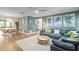 Bright living room with ample seating, stylish decor, and wood flooring throughout at 1596 Idle Dr, Clearwater, FL 33756
