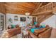 Spacious living room with wood ceiling, chandelier, and comfortable seating at 16019 Chastain Rd, Odessa, FL 33556