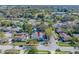 Aerial image highlighting the home with a private pool, nestled in a vibrant, tree-lined neighborhood at 2217 Stacy Ct, Dunedin, FL 34698