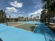 Community tennis courts in a fenced in area with palm trees and blue skies at 5313 Windy Grove Dr, Wimauma, FL 33598