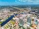 Sweeping aerial view of the city with river, highways, and building location highlighted at 777 N Ashley Dr # 1516, Tampa, FL 33602