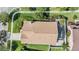 Overhead view of home featuring screen enclosed pool and well manicured back yard at 9008 Quail Creek Dr, Tampa, FL 33647