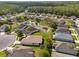 Aerial view of a residential neighborhood with well-maintained homes, lush landscaping, and a scenic pond at 11225 Godwit Ct, New Port Richey, FL 34654