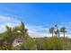 A gorgeous beach view shows ocean water and palm trees against a beautiful blue sky at 2003 Gulf Way, St Pete Beach, FL 33706