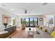 Bright living room with hardwood floors and sliding doors that lead to the outdoor spaces at 2003 Gulf Way, St Pete Beach, FL 33706