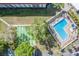 Aerial shot of the pool, shuffleboard court, and community area at 2700 Bayshore Blvd # 532, Dunedin, FL 34698