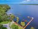 Aerial view of a community marina and lakefront, offering scenic waterfront living at 3398 Pinnacle S Ct, Palm Harbor, FL 34684