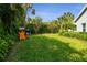 Spacious backyard with lush lawn, play area, and mature landscaping, perfect for Gathering fun at 3398 Pinnacle S Ct, Palm Harbor, FL 34684