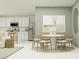 Open concept dining room connected to a modern white kitchen and living area at 13174 Goldstone Ct, Wimauma, FL 33598