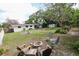 Spacious backyard featuring a fire pit, seating area, and mature trees for outdoor enjoyment at 1345 Springdale St, Clearwater, FL 33755