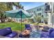Inviting back patio with comfortable seating under a large umbrella, perfect for outdoor relaxation at 2042 Australia W Way # 12, Clearwater, FL 33763