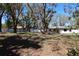 The spacious backyard is framed by mature trees, offering a sense of privacy at 2105 Curry Rd, Lutz, FL 33549