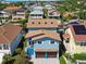 Aerial view of residential homes with colorful facades and manicured lawns in a cozy neighborhood at 6241 Bayside Dr, New Port Richey, FL 34652