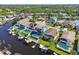 Aerial view of waterfront homes with pools and docks on a sunny day at 6241 Bayside Dr, New Port Richey, FL 34652