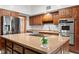 Gourmet kitchen featuring granite countertops, a large island, and stainless steel appliances at 1203 Parrilla De Avila, Tampa, FL 33613