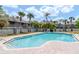 Sparkling community pool with palm trees and lounge chairs in a well-maintained area at 14053 Notreville Way, Tampa, FL 33624