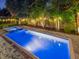 Beautiful backyard featuring a pool, spa, and fire pit area, surrounded by mature trees and soft lighting, perfect for evening enjoyment at 150 Chippewa Ave, Tampa, FL 33606