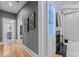 Hallway view highlighting a fireplace, with art displays on the wall, and entrances to other rooms within the house at 15702 Richboro Ct, Tampa, FL 33647