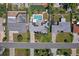Aerial view of the property showing pool, solar panels, fenced yard, and proximity to neighbors at 2310 Sunrise Se Dr, St Petersburg, FL 33705