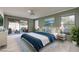 Spacious main bedroom featuring a ceiling fan, sliding glass doors, and modern decor at 2932 Sweetgum S Way, Clearwater, FL 33761