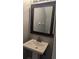 Cozy half bathroom with a decorative mirror and pedestal sink at 3321 Laurel View Dr, Brandon, FL 33511