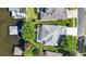 Birds eye view of property with caged pool, private dock, and lush backyard and easy access to the main road at 3829 Eagleflight Ln, Land O Lakes, FL 34639