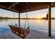 Covered boat dock features a swing and lights that provide the perfect spot for taking in the lake views at 3829 Eagleflight Ln, Land O Lakes, FL 34639