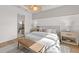 Bright bedroom featuring a plush bed, modern lighting, and scenic window view at 4951 Ribbon Rock Cv, Lakewood Ranch, FL 34211