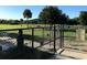 Dog park with fencing, grassy areas, and shaded benches, providing a secure and enjoyable space for dogs and their owners at 6357 Spanish Main Dr, Apollo Beach, FL 33572