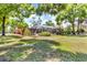 Large backyard with covered pool featuring trees, lush greenery, and privacy at 18826 Huckavalle Rd, Odessa, FL 33556