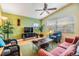 Comfortable living room featuring a ceiling fan, large window, television, and decorative accents at 201 11Th S Ave, Safety Harbor, FL 34695