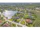 Aerial view of a luxury home with a tranquil lake view in a picturesque neighborhood at 4121 Highland Park Cir, Lutz, FL 33558
