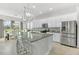 Modern kitchen featuring white cabinetry, a center island, stainless steel appliances, and stylish pendant lighting at 6518 Salt Creek Ave, Apollo Beach, FL 33572