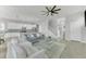 Open-concept living room featuring neutral tones, contemporary furniture, and seamless flow to the kitchen and dining area at 6518 Salt Creek Ave, Apollo Beach, FL 33572