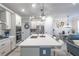 A kitchen is equipped with stainless steel appliances, a large island, and sleek white cabinets at 17212 Balance Cv, Land O Lakes, FL 34638